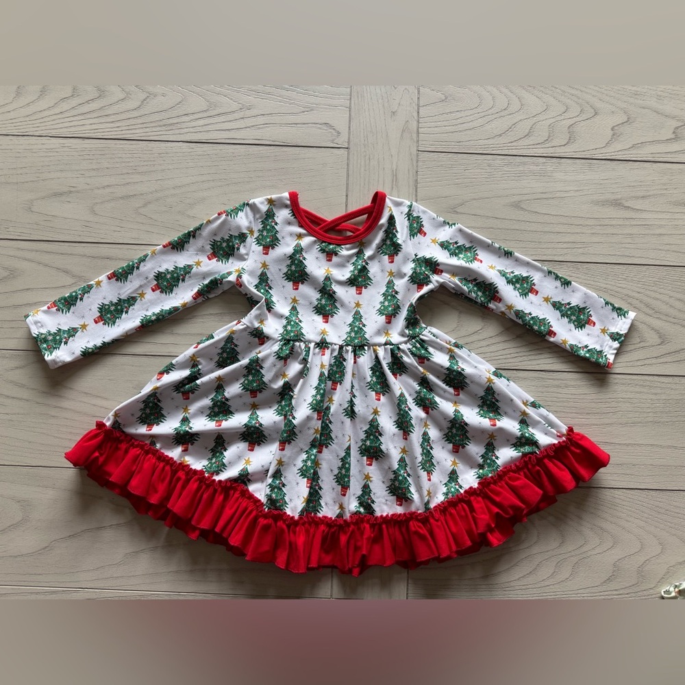 NWOT Festive Christmas Tree Dress with Red Ruffle